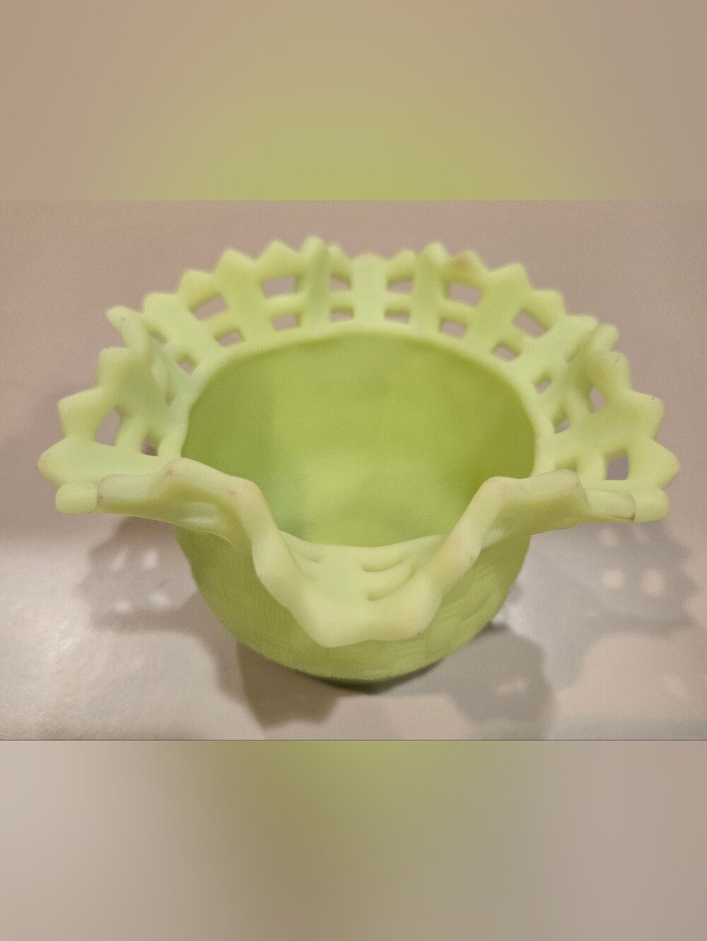 Antique Fenton Art Glass Basketweave Uranium Vasaline Glass